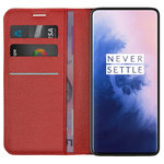 Leather Wallet Case & Card Holder Pouch for OnePlus 7 Pro - Red